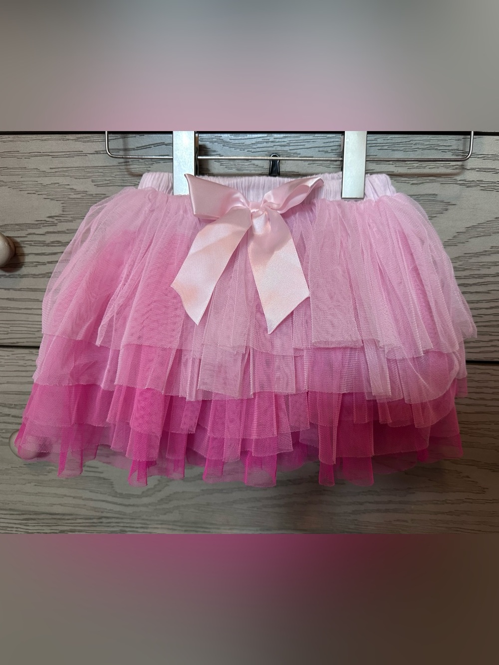 Pink Layered Tulle Ballet Skirt with Satin Bow - Kids Accessories- ombré